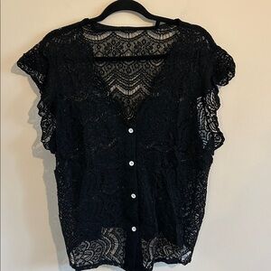 Plus - Black Lace Button-Up Top - 3X 18